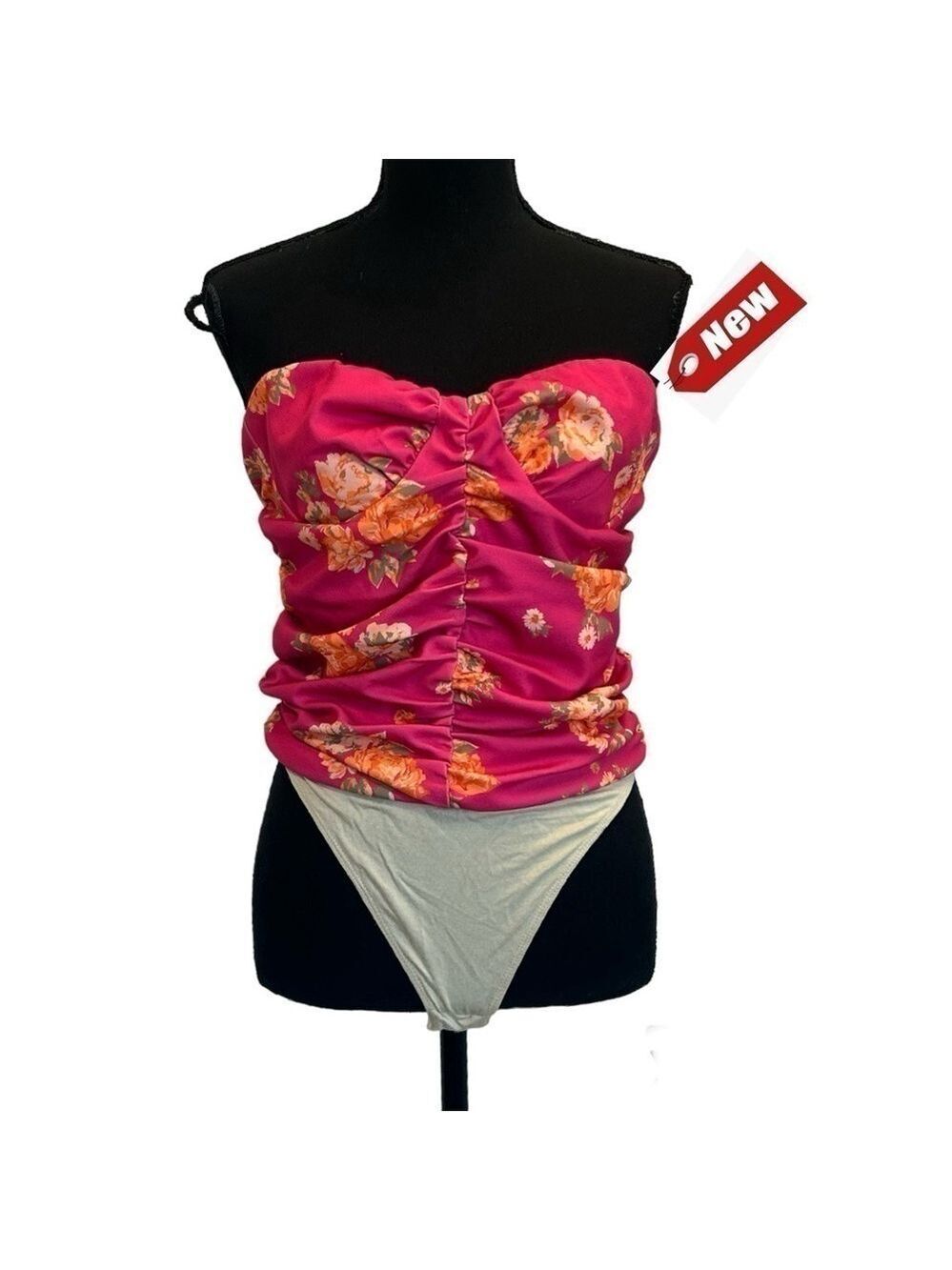 Wayf floral flower ruched strapless.sweetheart neckline bodysuit Sz M NWT